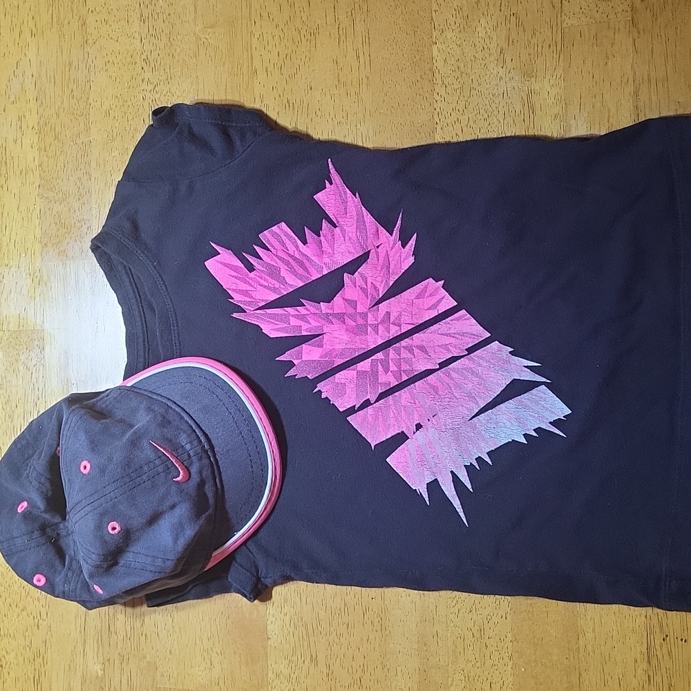 NIKE SPORTS/ ATHLETIC SHIRT SZ 5/6 and NIKE HAT INFANT Blk/Pink
